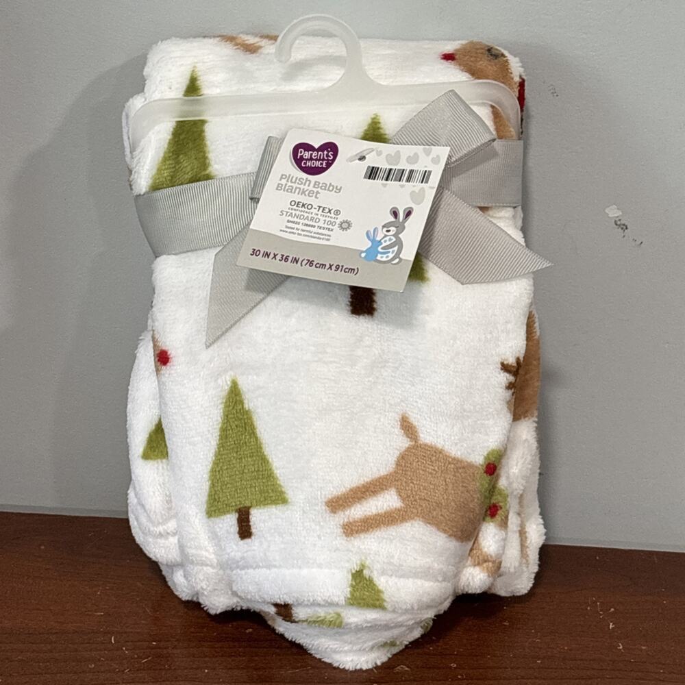 Parents choice Walmart Christmas Holiday Reindeer Trees Plush Blanket Lovey New